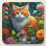 Cute Orange Cat in Flowers  Beverage Coaster