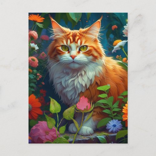 Cute Orange Cat in Flowers Keeping in Touch Postcard