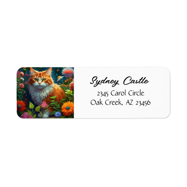 Cute Orange Cat in Flowers  Label (Front)