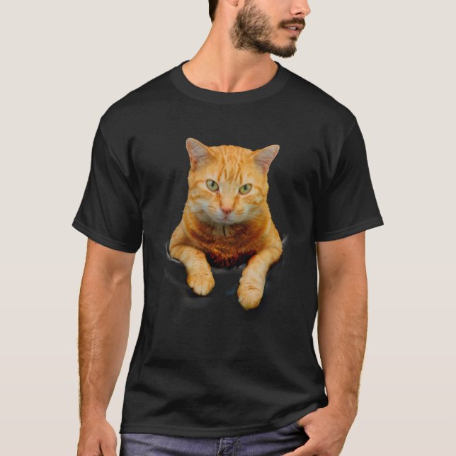 Cute Orange Cat in Pocket  Cat T-Shirt (Front)