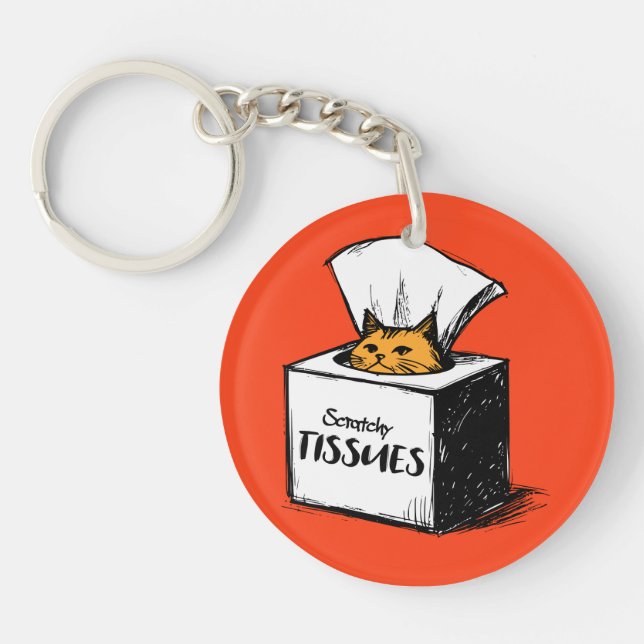 Cute Orange Cat in Tissue Box Custom Name  Keychain (Front)