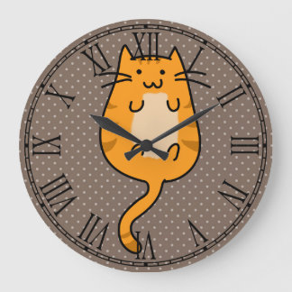 Cute Orange Cat Large Clock