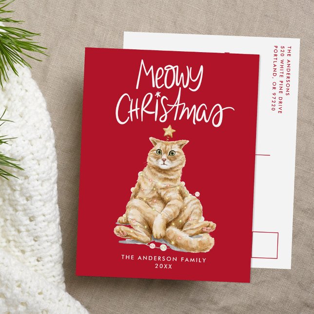 Cute Orange Cat Meowy Christmas Non-Photo Holiday Postcard (Creator Uploaded)