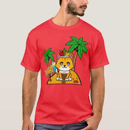 Cute Orange Cat on a tropical island T_Shirt