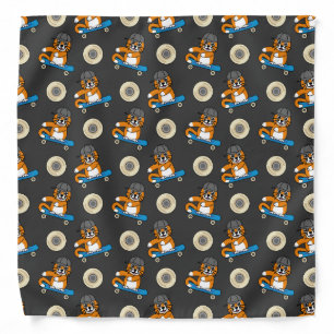 Cute Orange Cat on Skateboard Cartoon Bandana