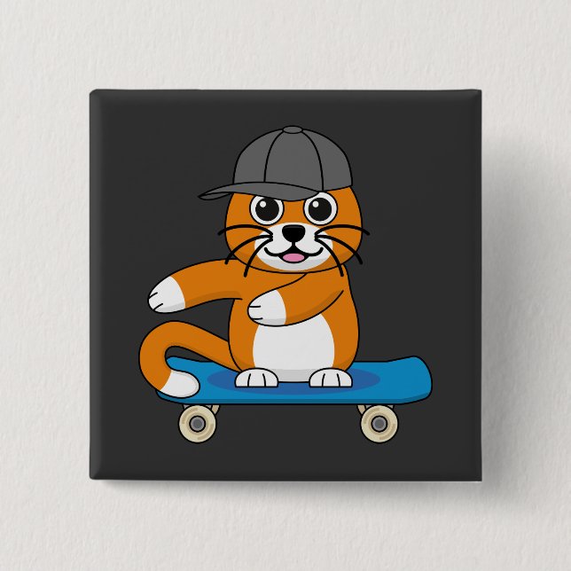 Cute Orange Cat on Skateboard Cartoon Button (Front)