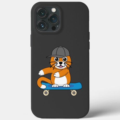 Cute Orange Cat on Skateboard Cartoon iPhone 13 Pro Max Case