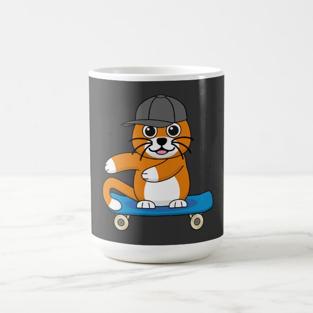 Cute Orange Cat on Skateboard Cartoon Coffee Mug (Center)
