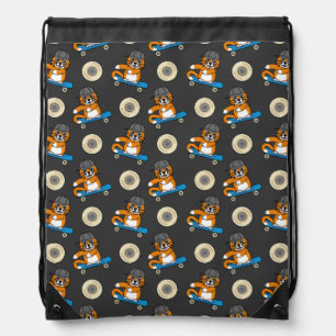 Cute Orange Cat on Skateboard Cartoon Drawstring Bag