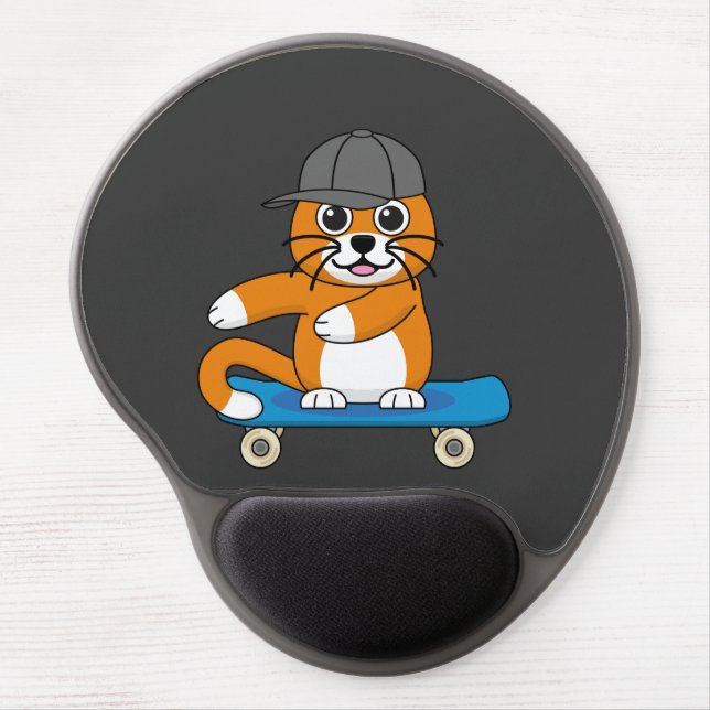 Cute Orange Cat on Skateboard Cartoon Gel Mouse Pad (Front)