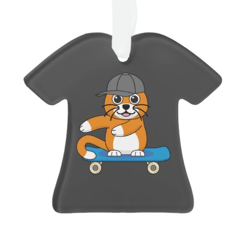 Cute Orange Cat on Skateboard Cartoon Ornament