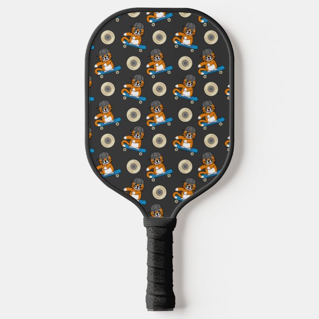 Cute Orange Cat on Skateboard Cartoon Pickleball Paddle (Front)