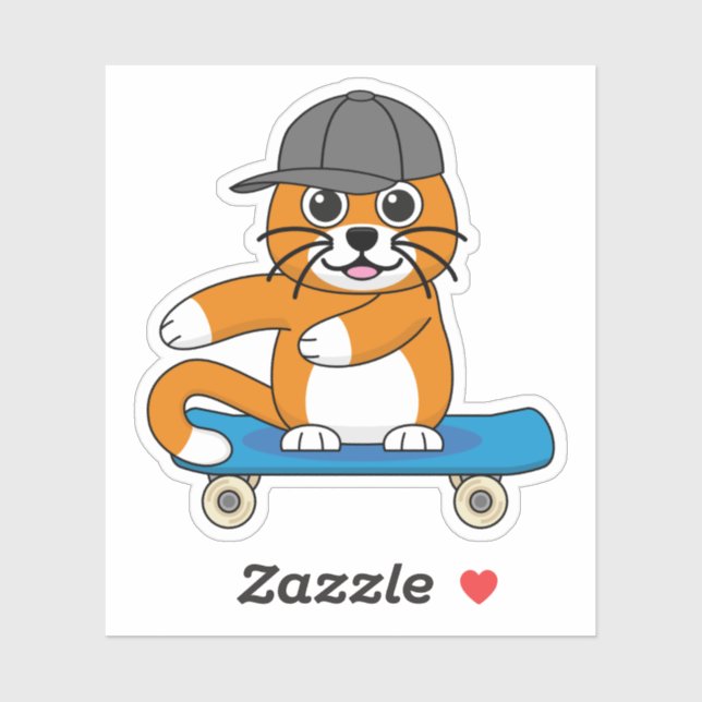 Cute Orange Cat on Skateboard Cartoon Sticker (Sheet)