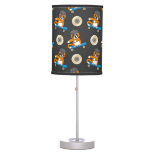 Cute Orange Cat on Skateboard Cartoon Table Lamp