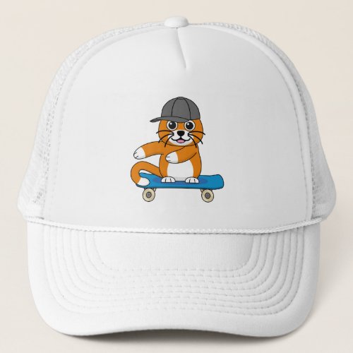 Cute Orange Cat on Skateboard Cartoon Trucker Hat