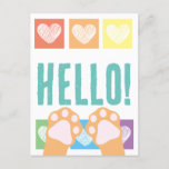 Cute Orange Cat Paws Up Rainbow Hearts Hello Postcard