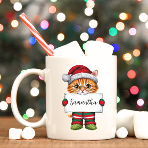 Cute Orange Cat Personalized Christmas Mug