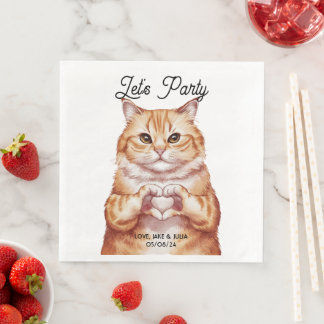 Cute Orange Cat Personalized Paper Dinner Napkins