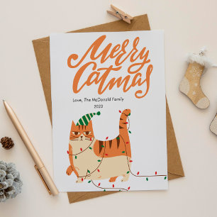 Cute Orange Cat Pet Lover Christmas Flat Holiday Card