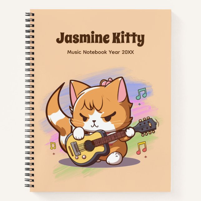 Cute Orange Cat Playing Guitar (Personalize) Notebook (Front)