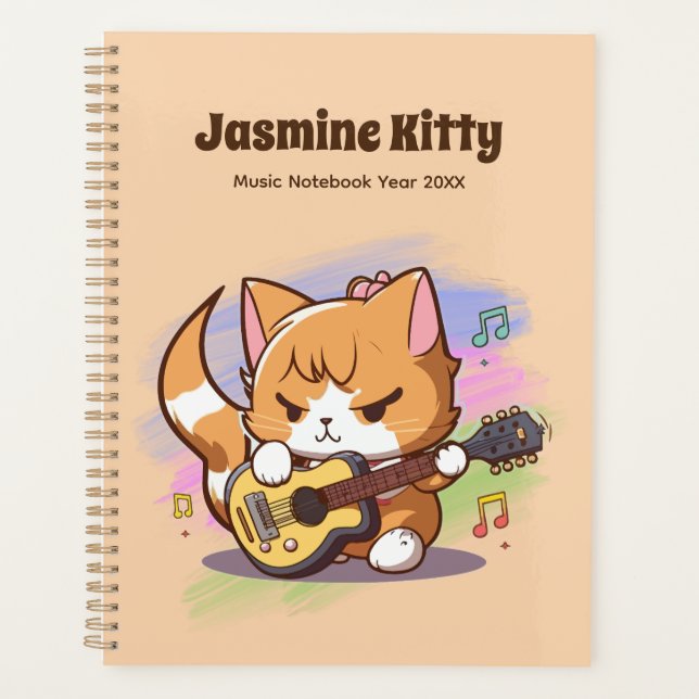 Cute Orange Cat Playing Guitar (Personalize) Planner (Front)