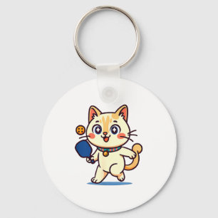 Cute orange cat playing pickleball keychain