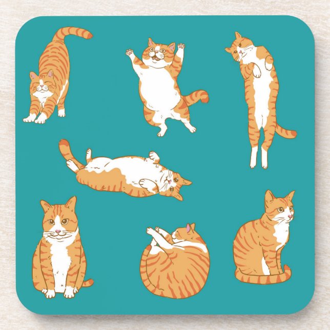 Cute Orange Cat Poses Beverage Coaster (Front)