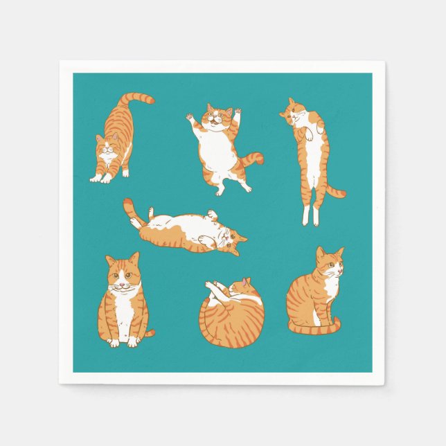 Cute Orange Cat Poses Napkins (Front)