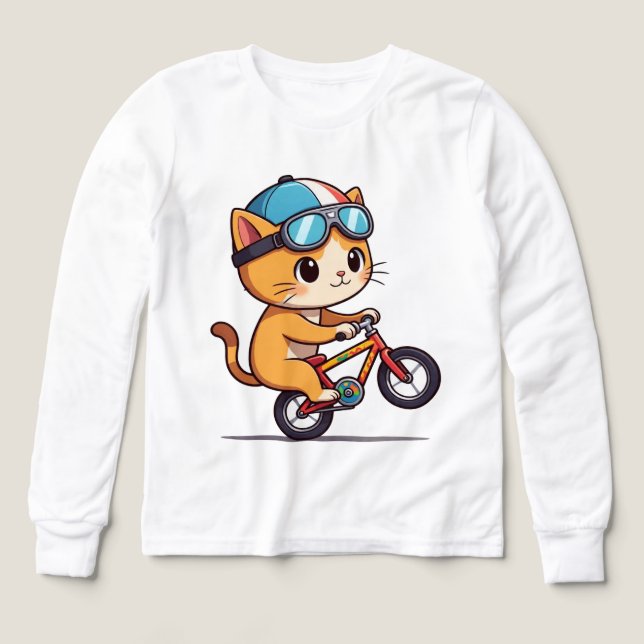 Cute Orange Cat Riding a Bicycle Kids T-Shirt Tri-Blend Shirts (Design Front)