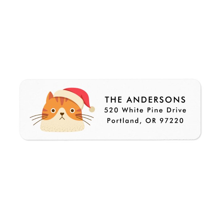 Cute Orange Cat Santa Hat Christmas Return Address Label