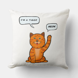 Cute orange cat says "Meow". Tiger 2022 T-Shirt Throw Pillow