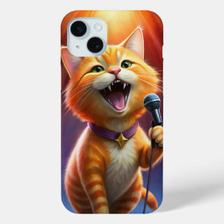 Cute orange cat singing iPhone 15 plus case