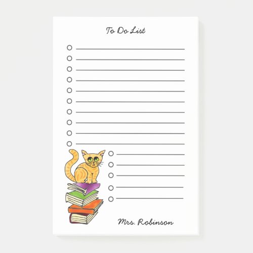 Cute Orange Cat Teacher To Do List White 4 x 6 Post_it Notes