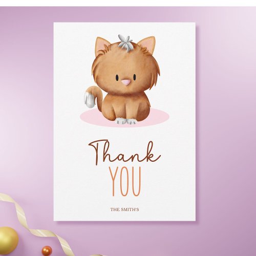 Cute Orange Cat Typography Thank You Card