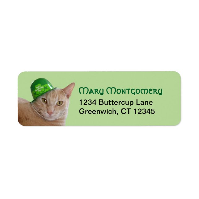 Cute Orange Cat Wearing a Green Irish Hat Address Label (Front)