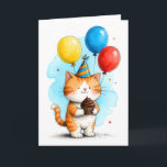 Cute Orange Cat with Cupcake Kid's Happy Birthday Card<br><div class="desc">This cute orange and white kitty cat is here to wish a Happy Birthday with bright balloons of yellow, blue, and red; a yummy chocolate cupcake; and, of course, a blue and orange party hat. This card is a perfect celebration for the young or the young-at-heart in your life. The...</div>