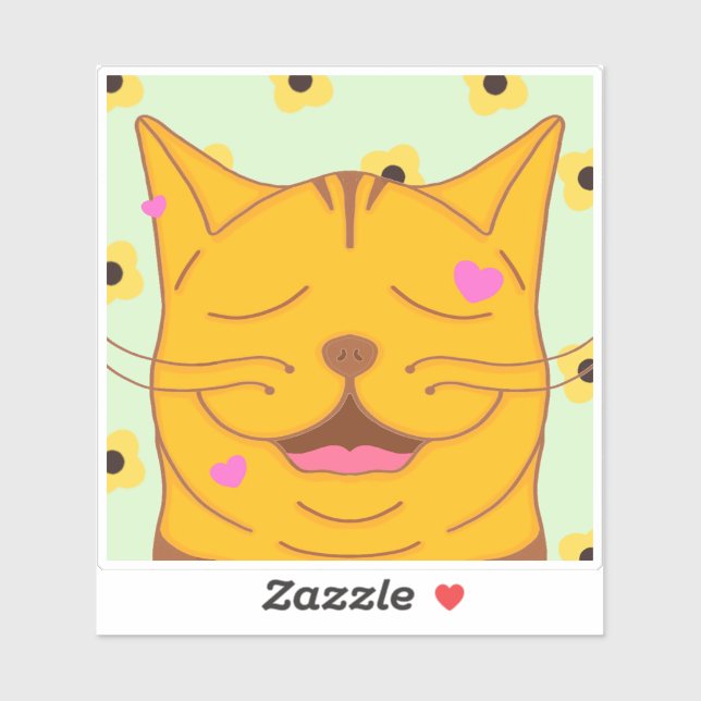 Cute Orange Cat With Hearts And Flowers Sticker (Sheet)