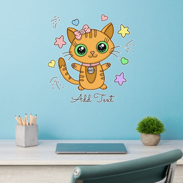 Cute Orange Cat with Personalized Text Wall Decal (Home Office 2)