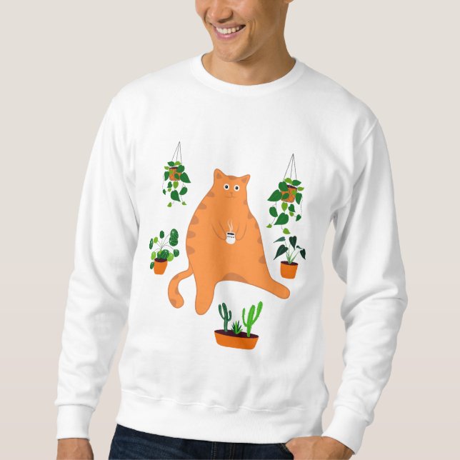 Cute Orange Cat With Plant, Cute Cat Gift Sweatshirt (Front)
