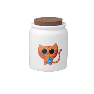Cute Orange Cat with Star Candy Jar