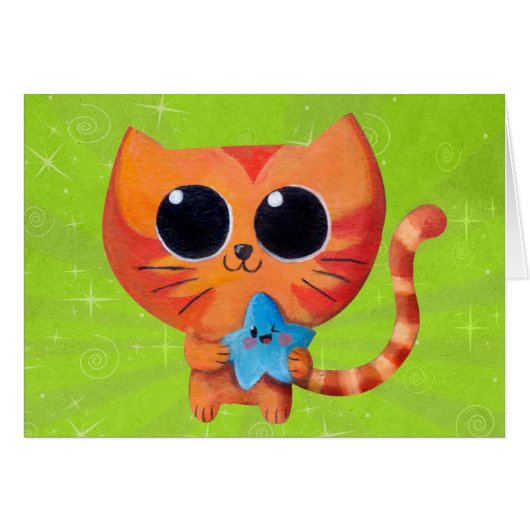 Cute Orange Cat with Star Cards (Front Horizontal)