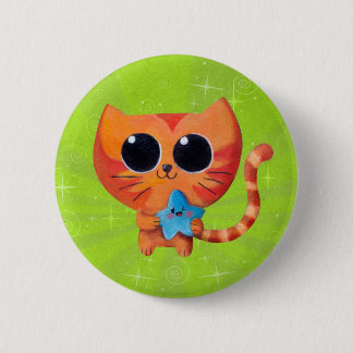 Cute Orange Cat with Star Pinback Button