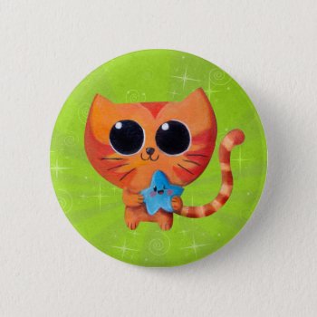 Cute Orange Cat With Star Pinback Button by colonelle at Zazzle