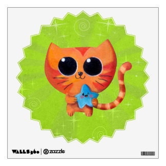 Cute Orange Cat with Star Wall Sticker
