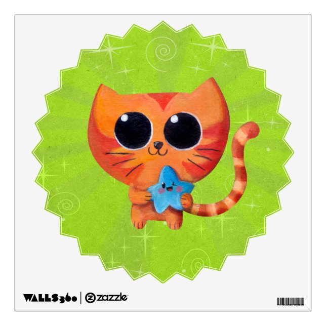 Cute Orange Cat with Star Wall Sticker (Front)