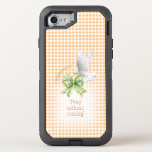 Cute Orange Checks Green Plaid Bow Dove Faith OtterBox Defender iPhone SE/8/7 Case