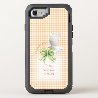 Cute Orange Checks Green Plaid Bow Dove Faith OtterBox Defender iPhone SE/8/7 Case