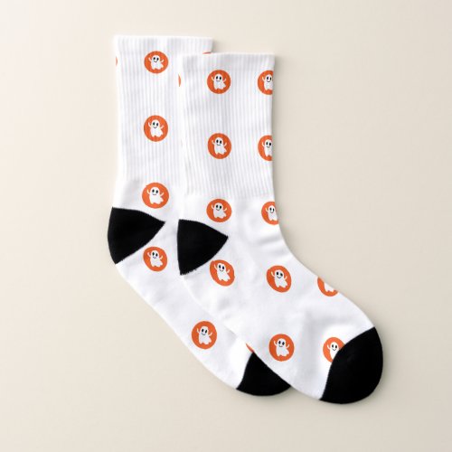 Cute Orange Circle Smiling Halloween Ghost Socks