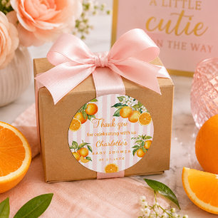 Cute Orange Citrus Baby Shower Thank you Classic Round Sticker