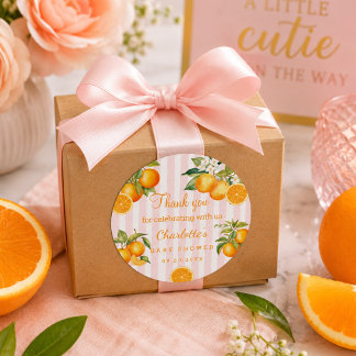 Cute Orange Citrus Baby Shower Thank you Classic Round Sticker